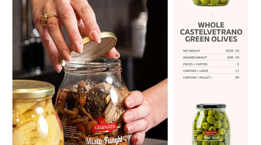 Granata green olives and jars from its product catalog